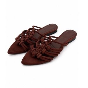 Simkhai Verona Braided Leather Sandals Mahogany Brown Pointed Toe Flat 40 US 9.5